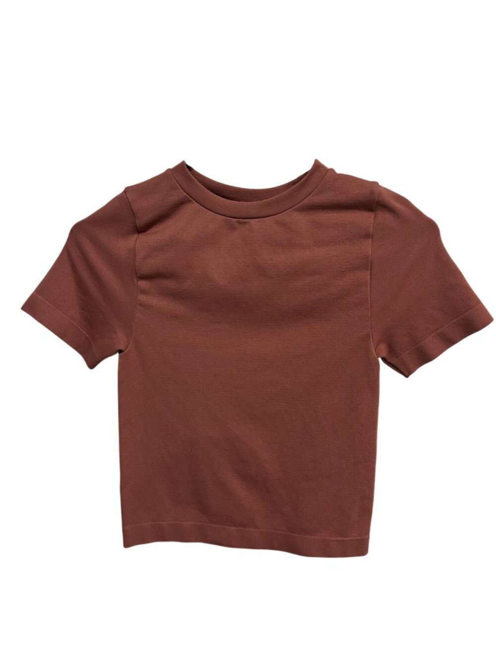 A New Day XS Rust Short Sleeve Crewneck Stretch Tee Nylon Spandex NWT Minimalist